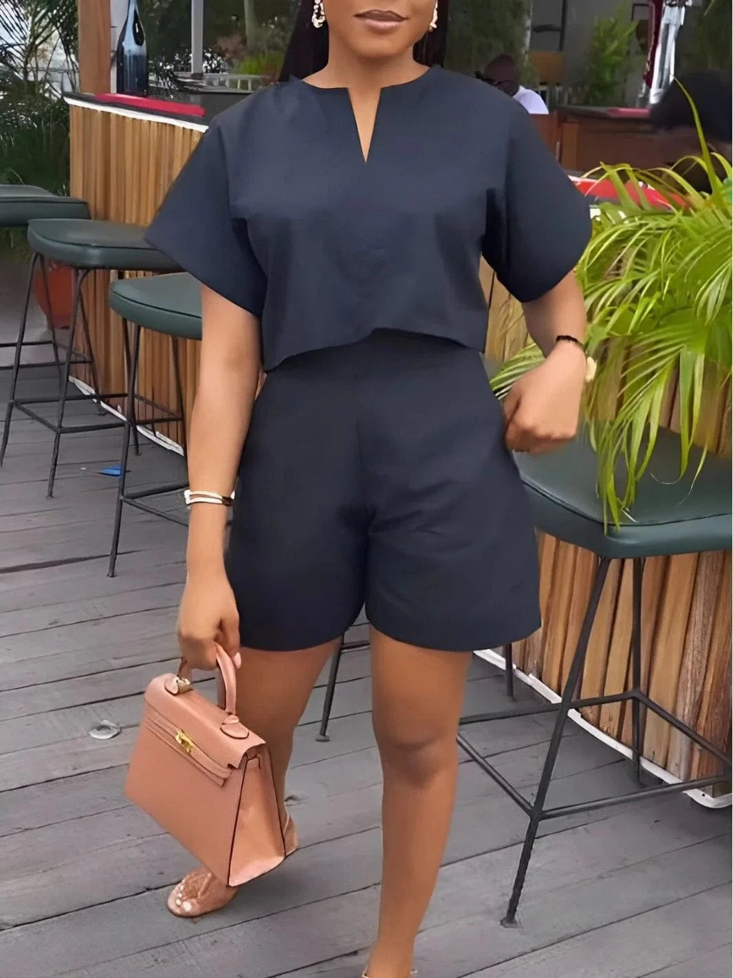2024 Ladies 2 Pcs Suit Outfits Batwing sleeve Loose V Neck Solid Plus Size Summer Women Clothing Two Piece Sets
