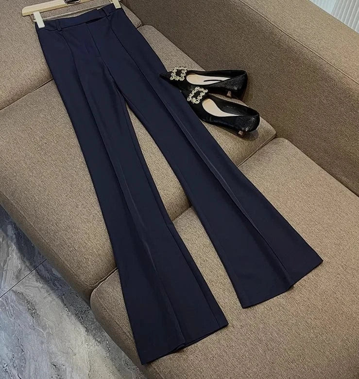 2024 Lady Office High Quality Spring Designed Solid Suit Single Button Long Sleeve Blazer Flared Pants Women 2Pcs