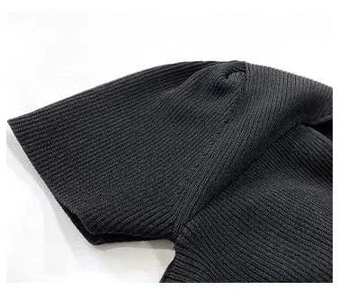 2024 Lady Sexy Hollow Out Lace Patchwork Stitching Slim Fitted Women Bow Bust Short Sleeve Midi Solid Knit Black Dress