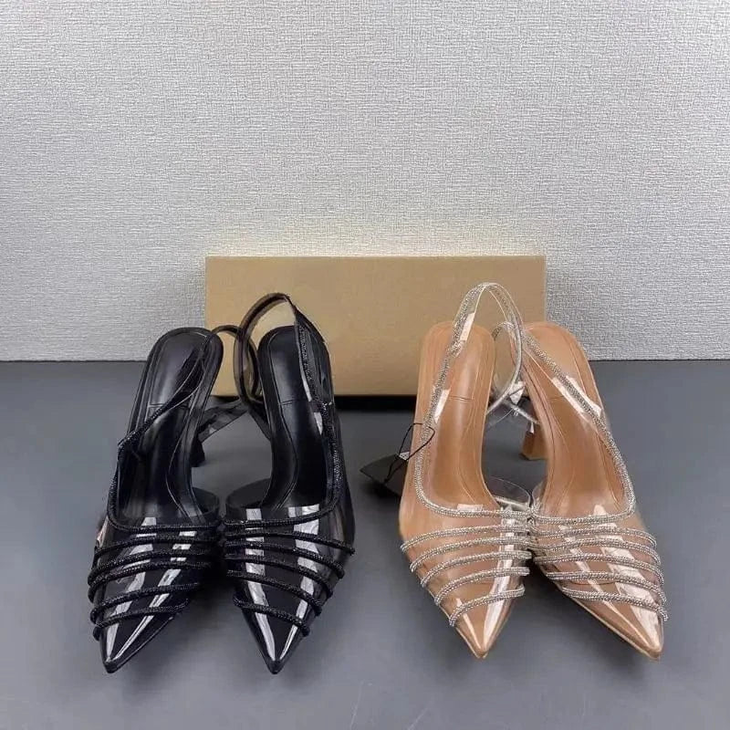 2024 Latest Fashion Sandalias Transparent Metal Chain Slingback Shoes Women Clear Heels
