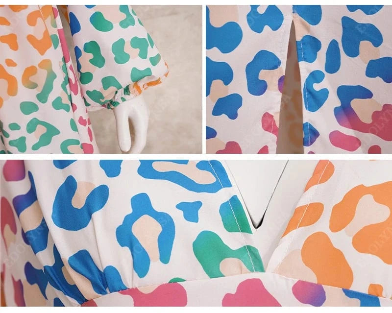 2024 Long Sleeve Leopard Print Loose Dress Cover Up Bikini Plus Size Women Swimsuit Swimwear Beachwear Bathing Suit