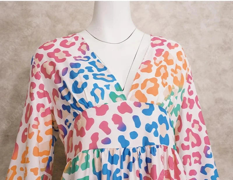 2024 Long Sleeve Leopard Print Loose Dress Cover Up Bikini Plus Size Women Swimsuit Swimwear Beachwear Bathing Suit