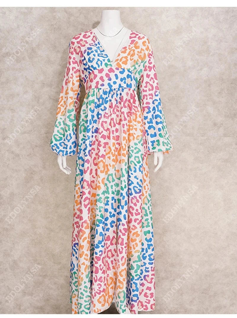 2024 Long Sleeve Leopard Print Loose Dress Cover Up Bikini Plus Size Women Swimsuit Swimwear Beachwear Bathing Suit