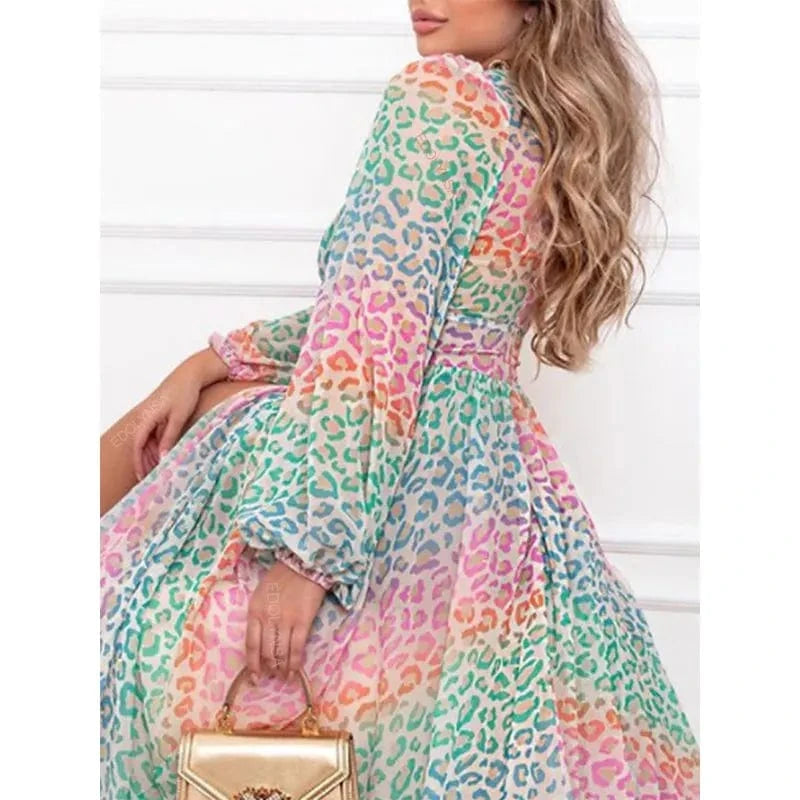 2024 Long Sleeve Leopard Print Loose Dress Cover Up Bikini Plus Size Women Swimsuit Swimwear Beachwear Bathing Suit