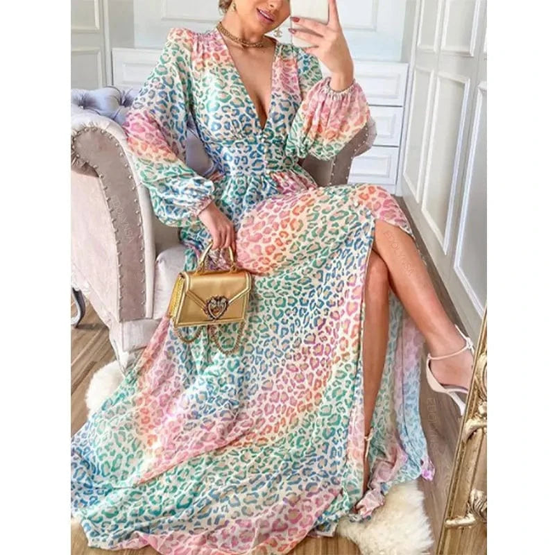 2024 Long Sleeve Leopard Print Loose Dress Cover Up Bikini Plus Size Women Swimsuit Swimwear Beachwear Bathing Suit