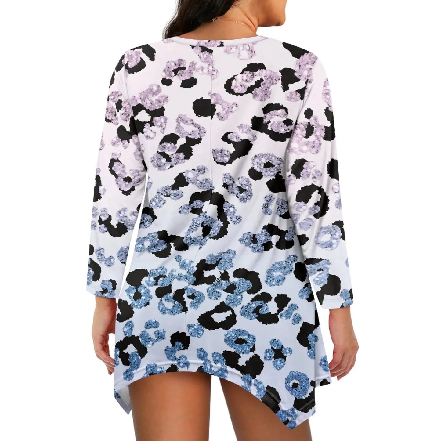 2024 Luxury Leopard Print Womens Long Sleeve Irregular Casual Tunic Tops Spring Autumn Shirt Dressy Blouses and Shirts for Women