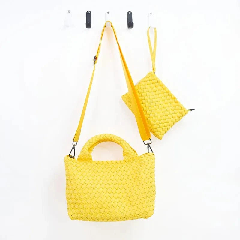 2024 neoprene woven tote bags weave neoprene crossbody purse beach bag with small pouch custom bag