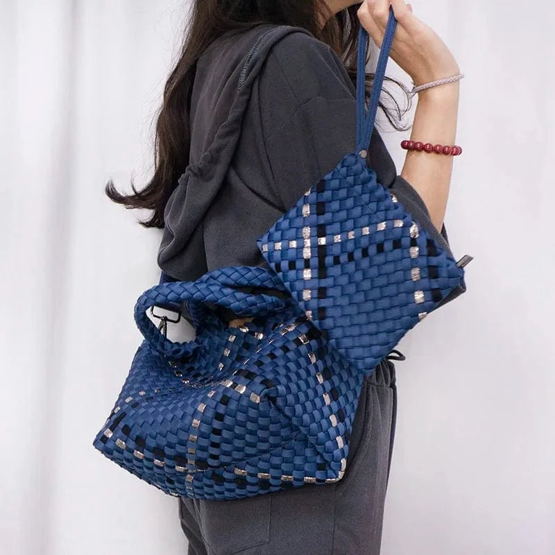 2024 neoprene woven tote bags weave neoprene crossbody purse beach bag with small pouch custom bag