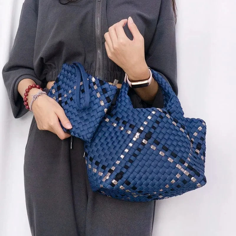 2024 neoprene woven tote bags weave neoprene crossbody purse beach bag with small pouch custom bag
