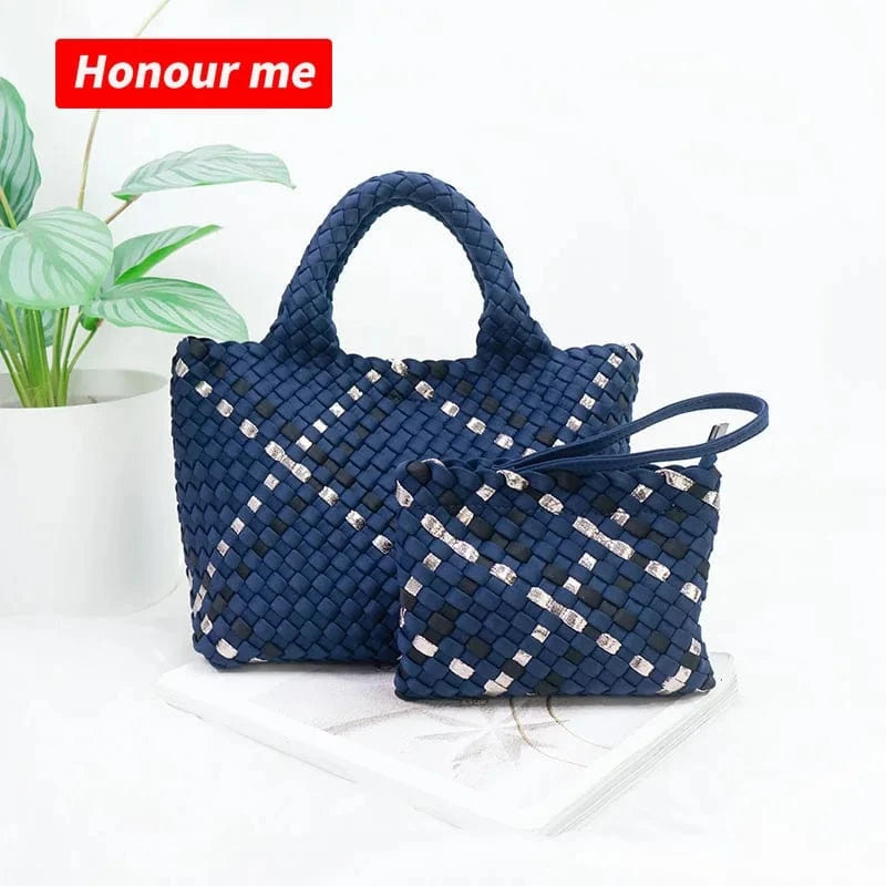 2024 neoprene woven tote bags weave neoprene crossbody purse beach bag with small pouch custom bag