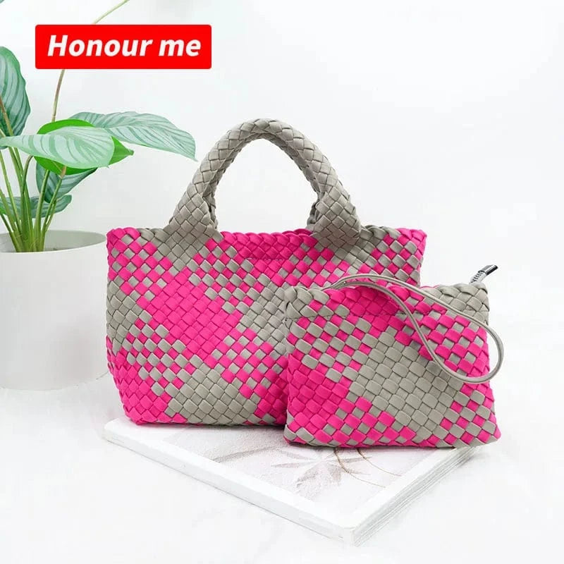 2024 neoprene woven tote bags weave neoprene crossbody purse beach bag with small pouch custom bag