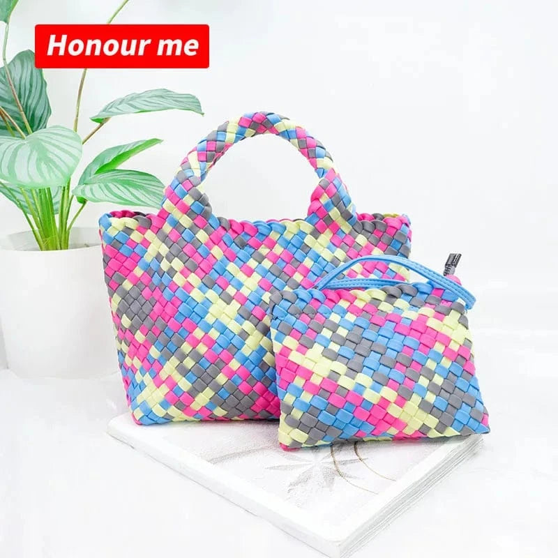 2024 neoprene woven tote bags weave neoprene crossbody purse beach bag with small pouch custom bag
