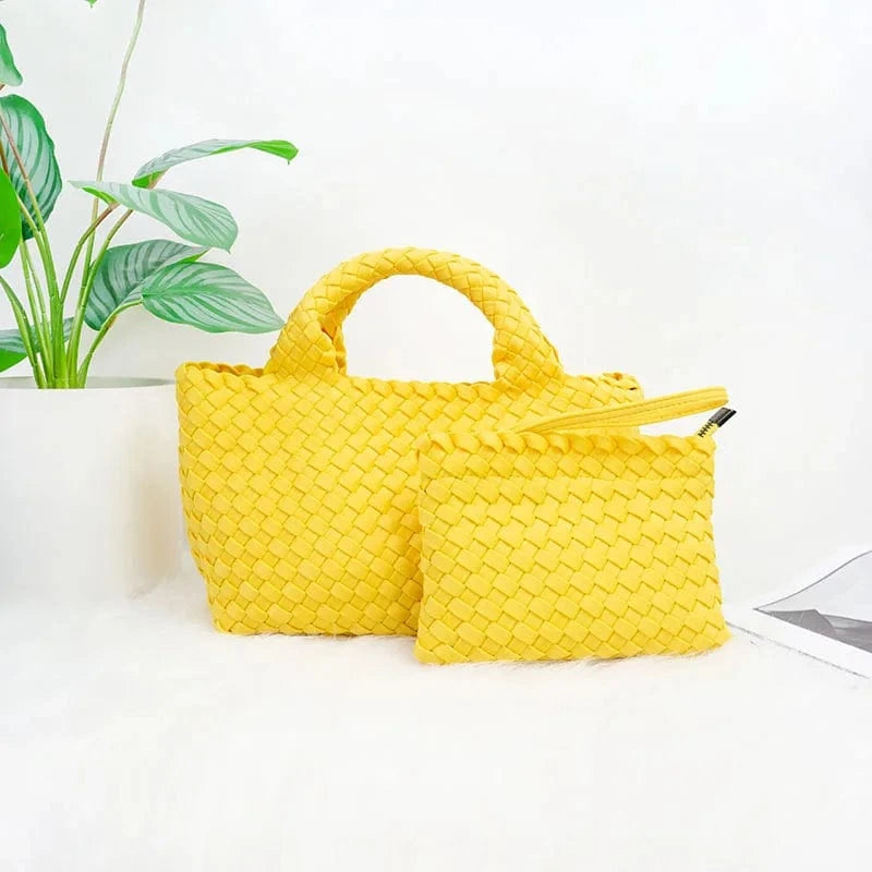 2024 neoprene woven tote bags weave neoprene crossbody purse beach bag with small pouch custom bag