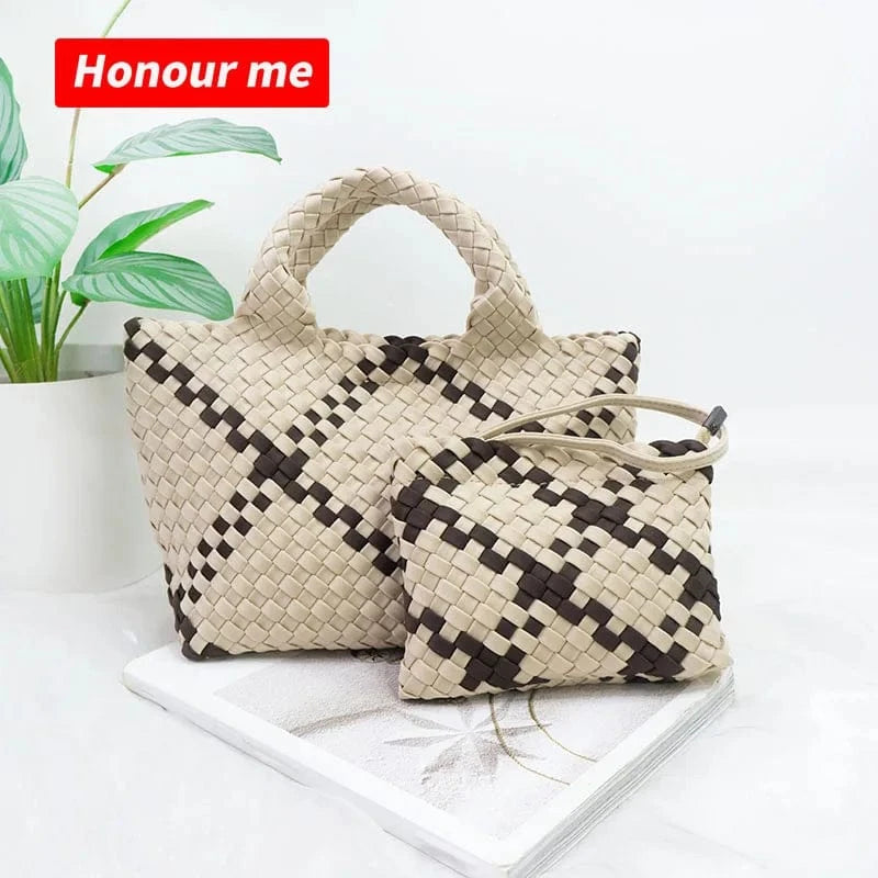 2024 neoprene woven tote bags weave neoprene crossbody purse beach bag with small pouch custom bag