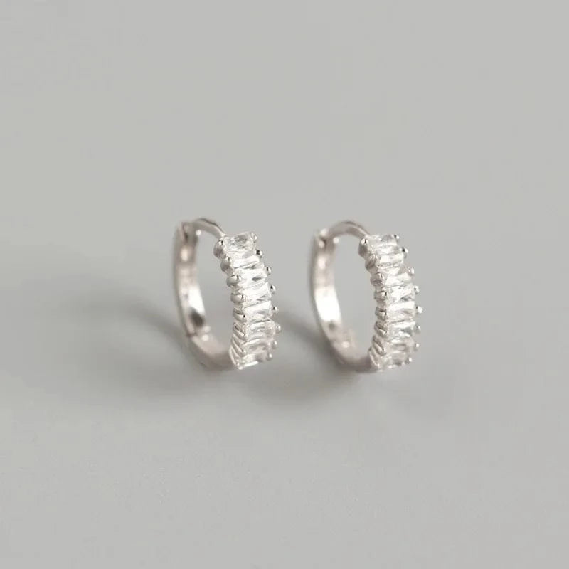 2024 NEW 925 Sterling Silver rainbow rectangular shape with cz diamond  hoop earrings for women jewelry