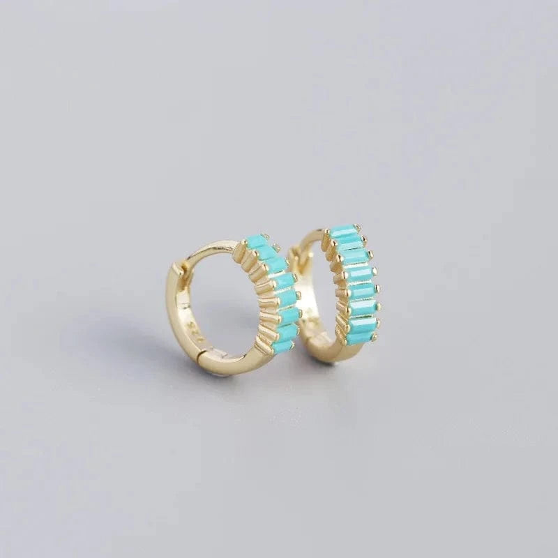 2024 NEW 925 Sterling Silver rainbow rectangular shape with cz diamond  hoop earrings for women jewelry