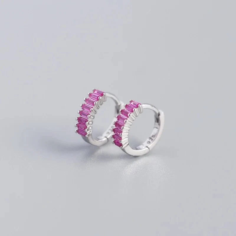 2024 NEW 925 Sterling Silver rainbow rectangular shape with cz diamond  hoop earrings for women jewelry