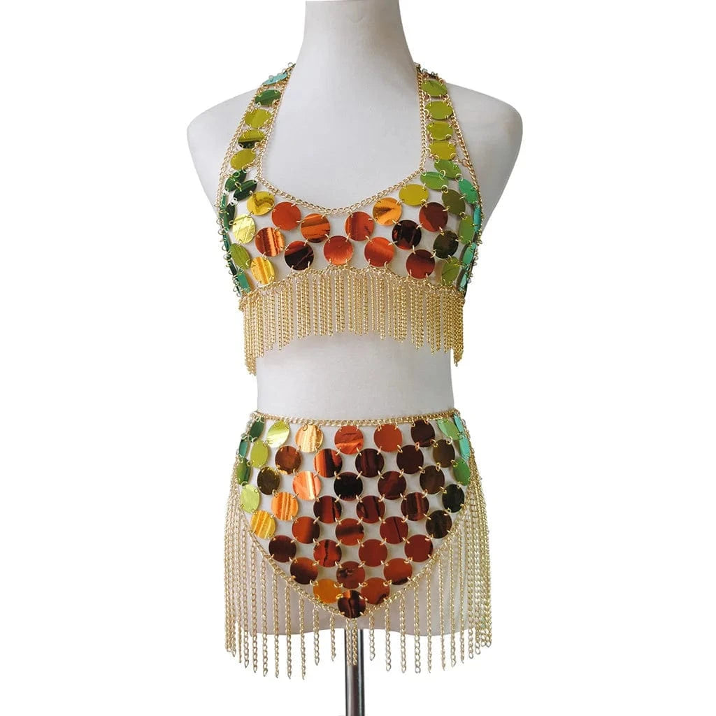 2024 New Accessories Sexy Multi-layer Wafer Tassel Sequins Body Chains Summer Beach Women's Bikini Sexy Waist Chain Jewelry Set