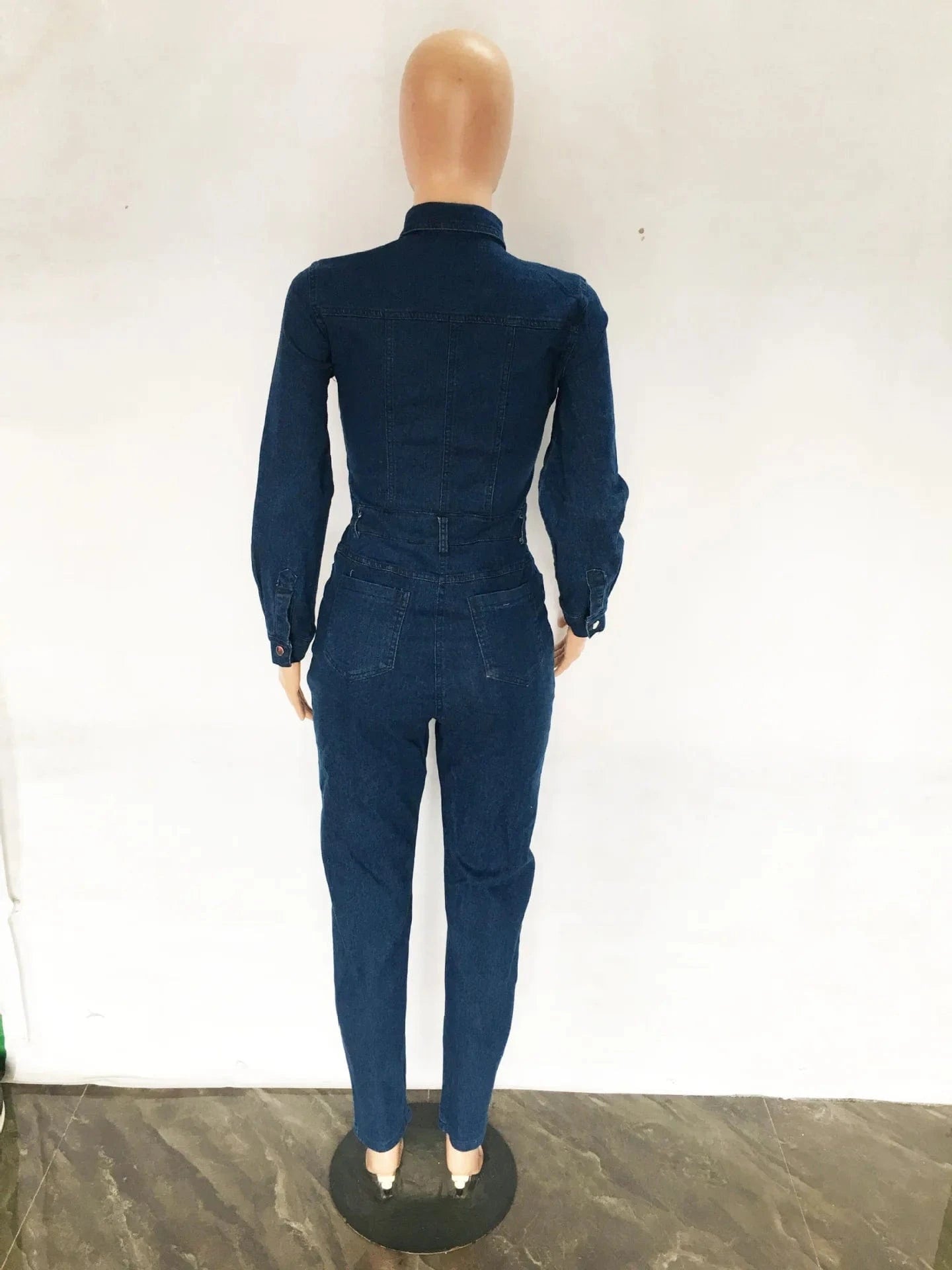 2024 New Arrival Brand Denim Jumpsuits Slim Fit Stretch Pencil Jeans Solid Turn-down Collar Long Sleeve Casual Bodycon Rompers