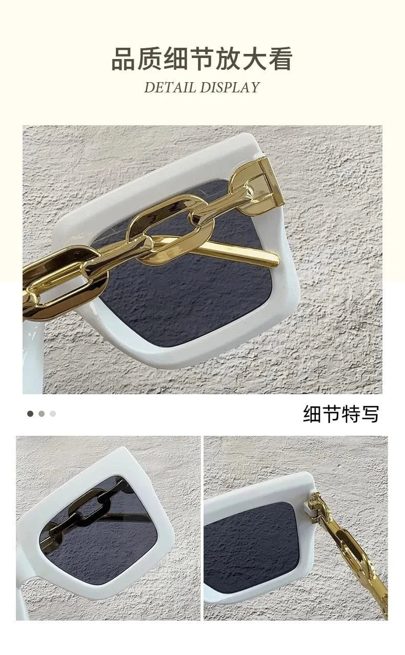 2024 New arrival fashion custom logo classics leopard print high quality retro chain frame square sunglasses for women