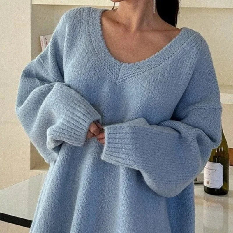 2024 New arrival high-quality fashion women's V-neck long sleeve loose plain sexy knit pullover sweater