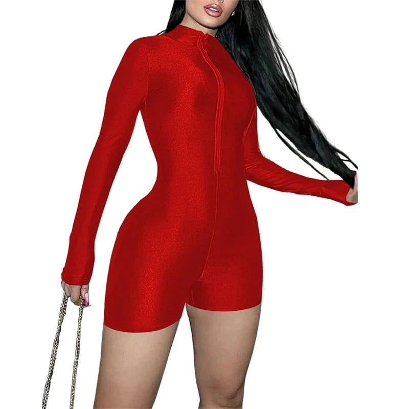 2024 new arrival lady black one piece shorts sexy casual long sleeve bodycon jumpsuit women romper catsuit streetwear for women