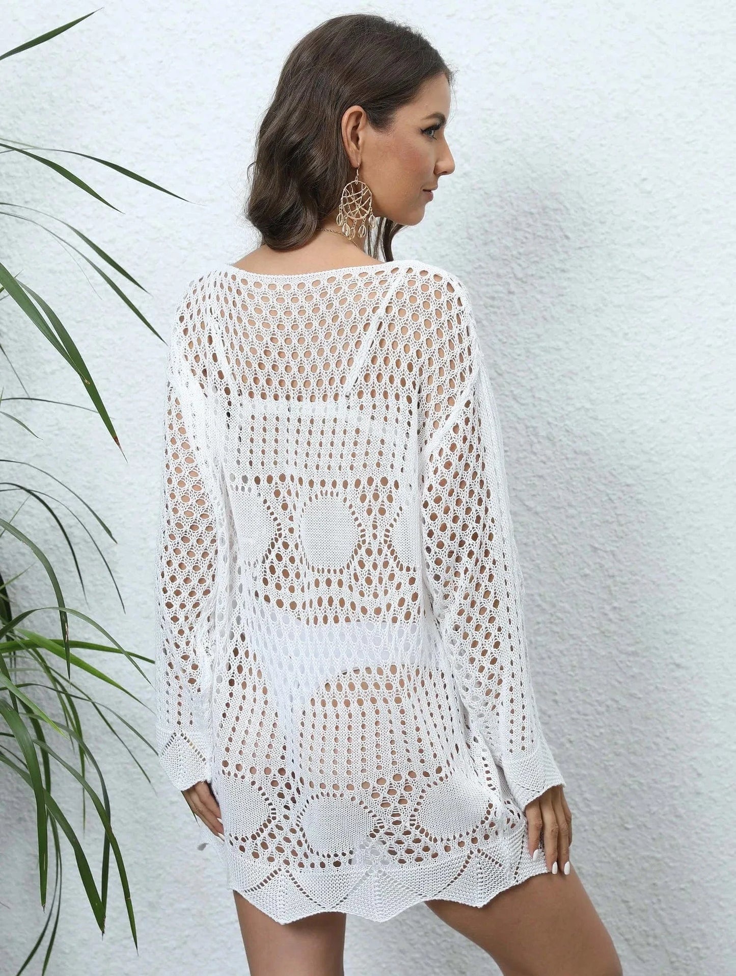 2024 New Arrival Large Size Beach Dress with Sleeve Whole Summer Swimsuit Cover Up Hole Plus Tunic Sundress Coverup Outfits Muje