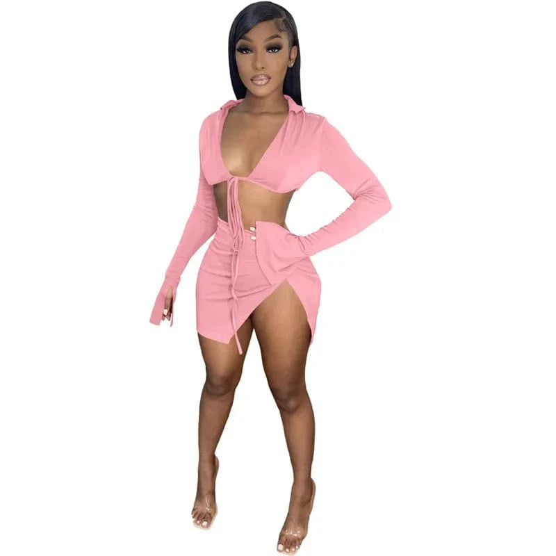 2024 New Arrival Summer Ladies Two Piece Sets Solid Color Dress Set Casual Skirt Women Clothing Two Piece Skirt Set
