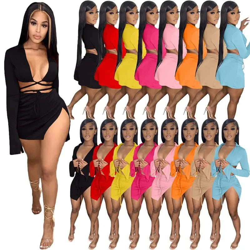 2024 New Arrival Summer Ladies Two Piece Sets Solid Color Dress Set Casual Skirt Women Clothing Two Piece Skirt Set