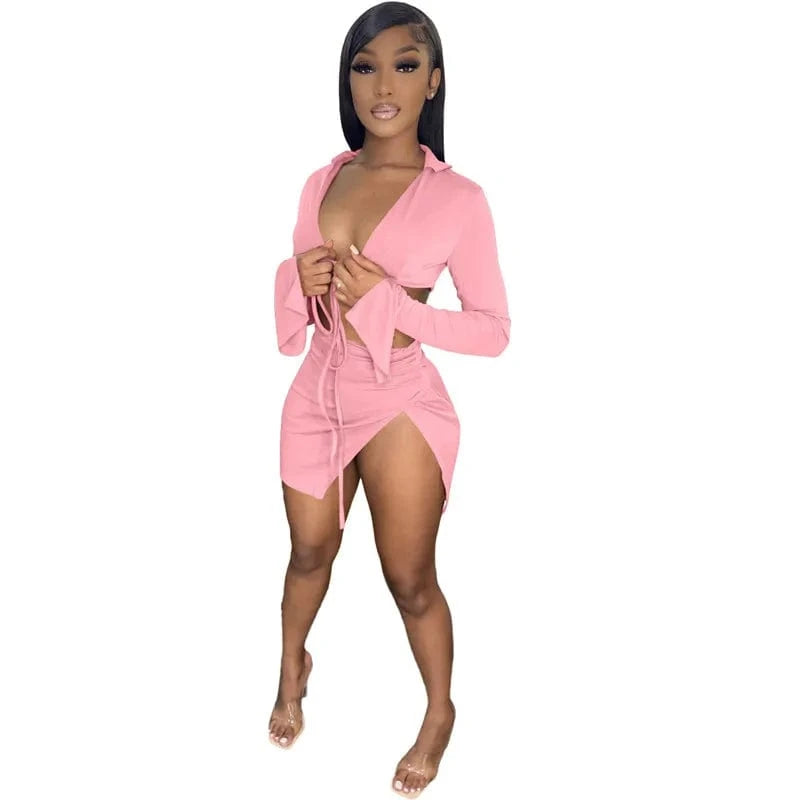 2024 New Arrival Summer Ladies Two Piece Sets Solid Color Dress Set Casual Skirt Women Clothing Two Piece Skirt Set