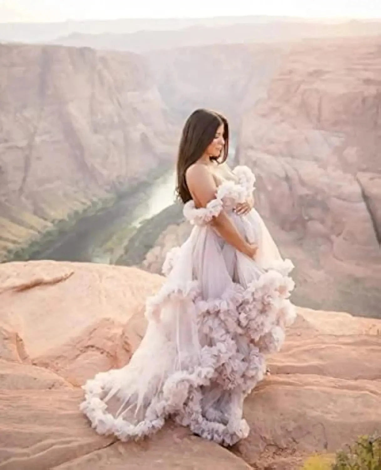 2024 new arrival Tiered Ruffle Photography Off Shoulder Maternity Pregnancy Dress Women Fluffy Tulle Dresses for Baby Shower