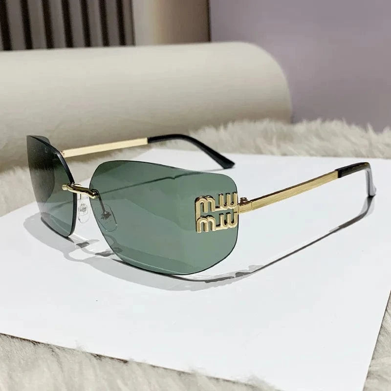 2024 New Arrival Trendy Gold Metal conjoined rectangular Sun glasses Y2K Wholesale fashion rimless Sunglasses