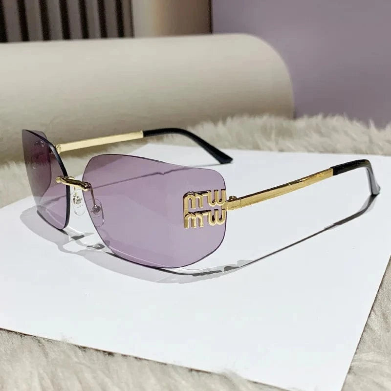 2024 New Arrival Trendy Gold Metal conjoined rectangular Sun glasses Y2K Wholesale fashion rimless Sunglasses