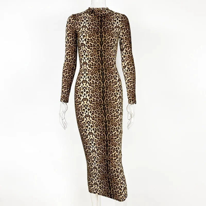 2024 New Arrival Women Leopard Tiger Print Long Maxi Dress Sexy Lady Casual Slim Bodycon Evening Dresses