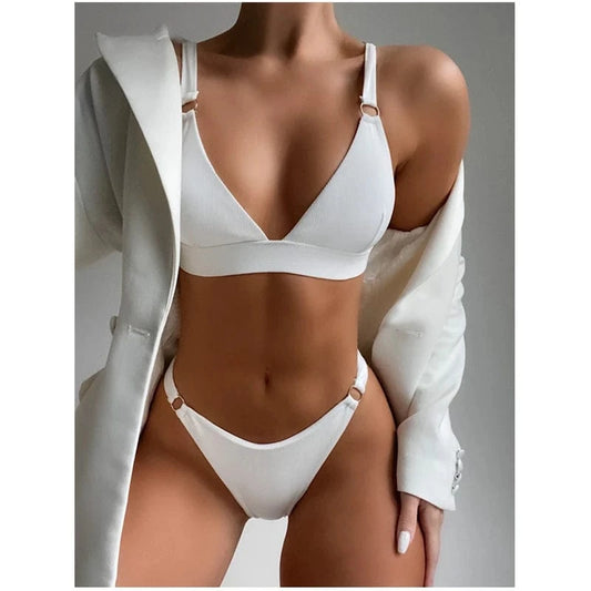 2024 New Arrivals Bikini Ring Linked Swimwear Swimsuit New Halter Brazilian Bikini Women Push Up Bathing Suits