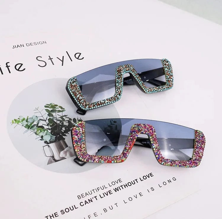2024 New Arrivals Bling Studded High Quality Glitter Luxury Designer Sun Glasses Shades Rhinestone Square Sunglasses For Woman