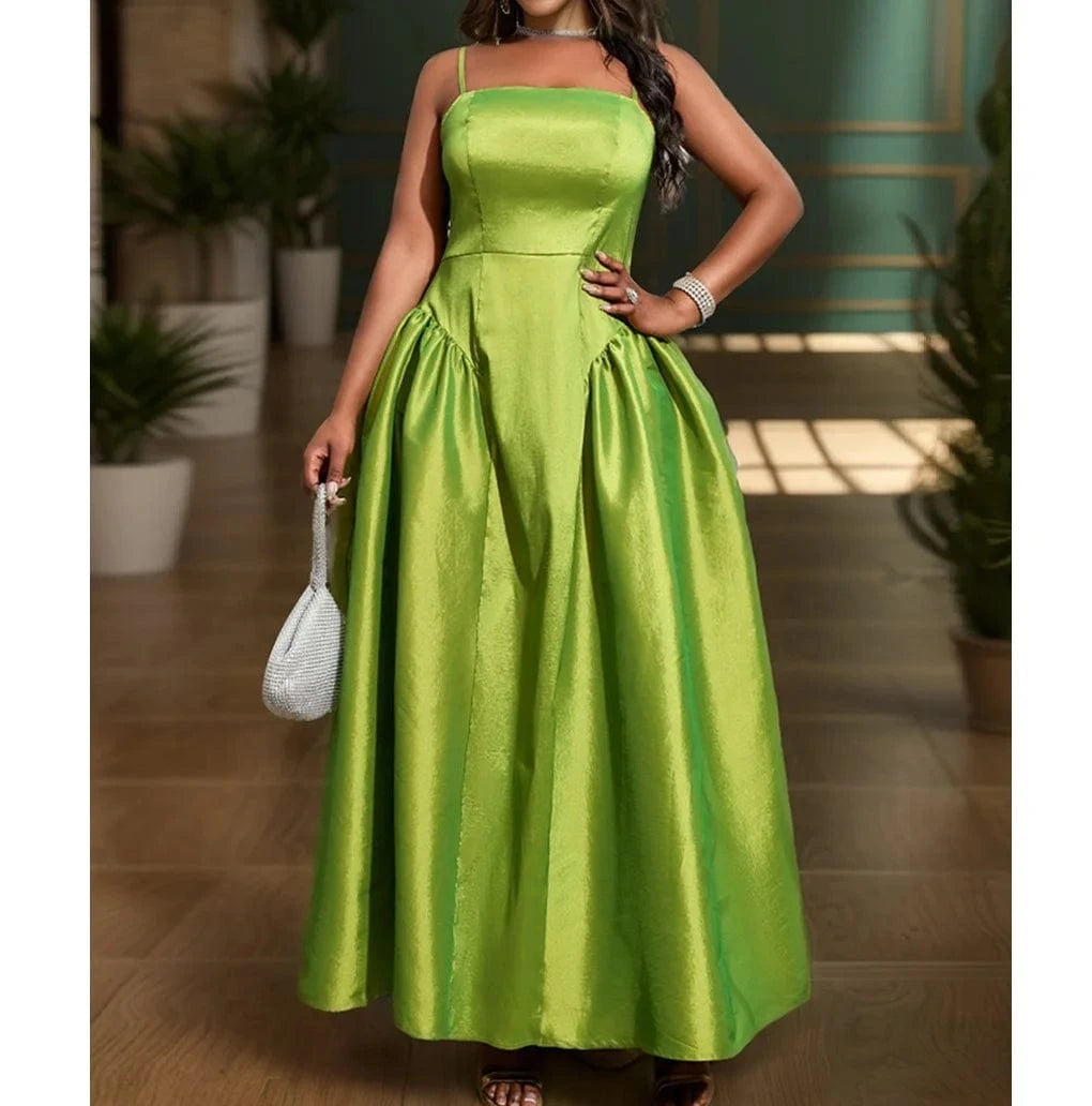 2024 New Arrivals Casual Dresses Women Big Swing Strap Pleated Dress Solid Color Summer Slip Dresses