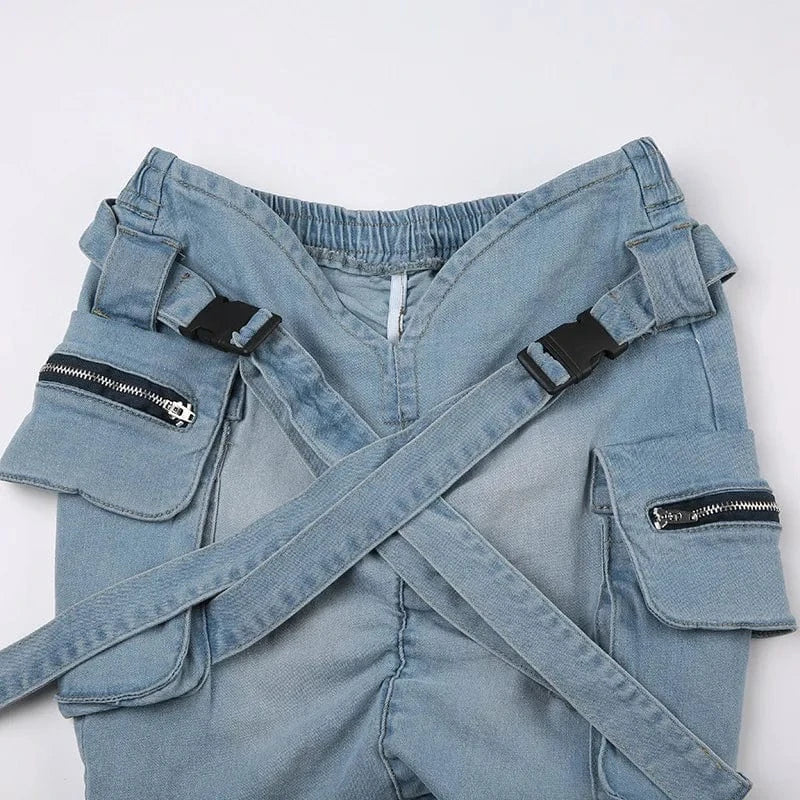 2024 New Arrivals Cross Belt Denim Skirt High Waist Casual Skirt Fashion Zip Pocket Mini Skirt For Women