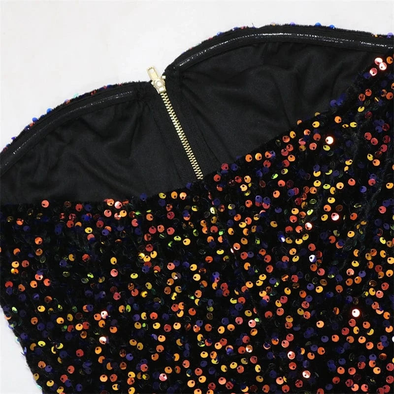 2024 new arrivals design women ladies sexy party strapless backless sequin front zipper shorts jumpsuit women club wear outfit