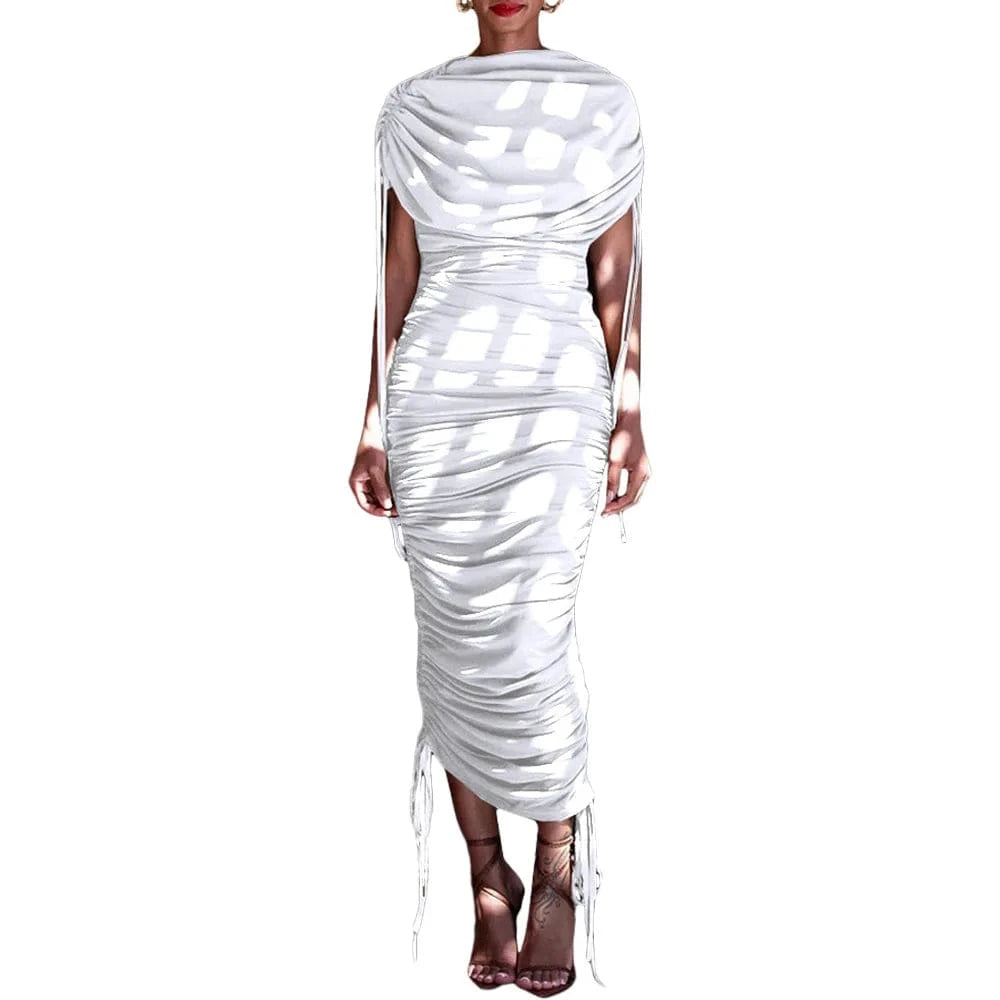 2024 New Arrivals Hot Sale Elegant Casual Wrinkle Drawstring Zipper Irregular Pleated Long Maxi Women's Dress