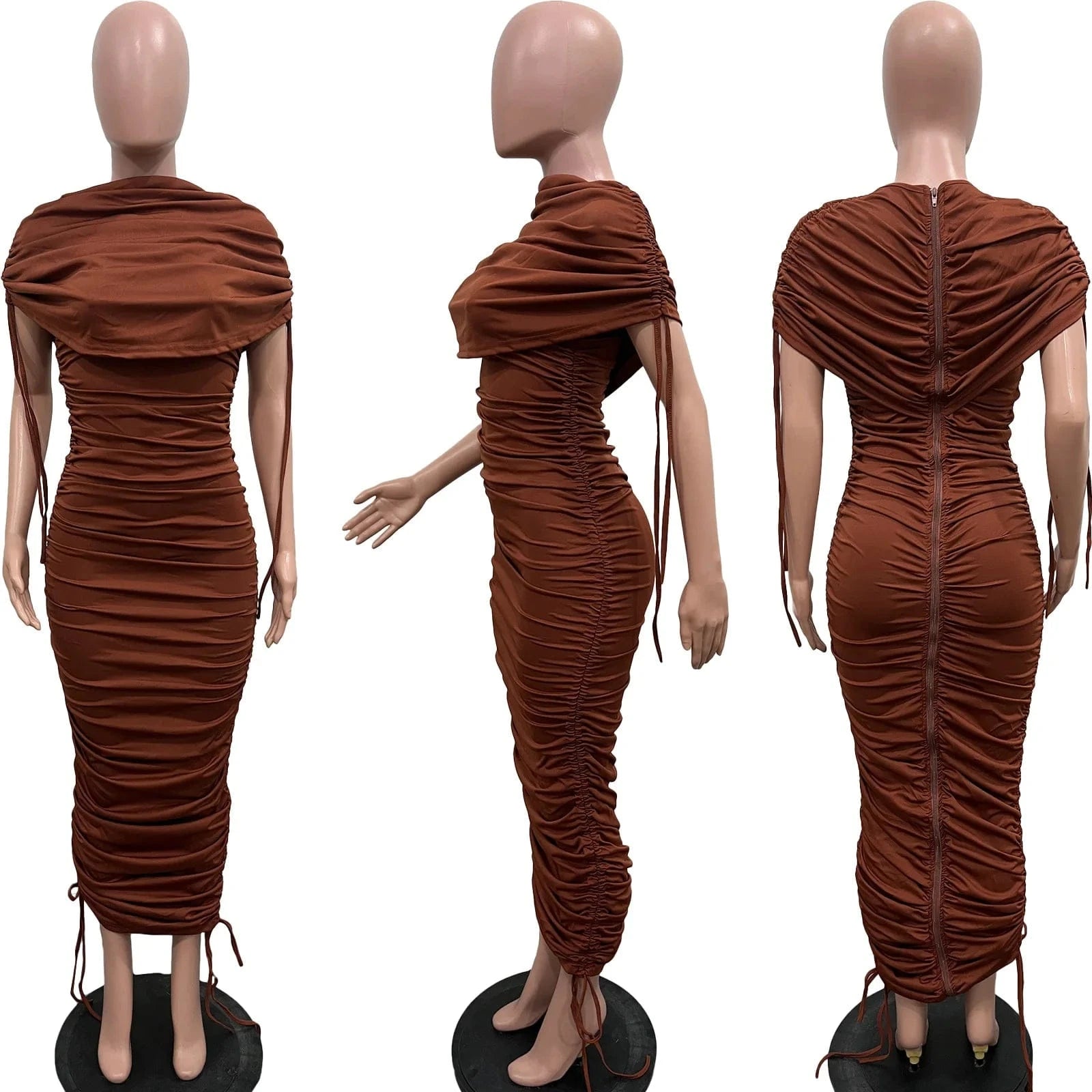 2024 New Arrivals Hot Sale Elegant Casual Wrinkle Drawstring Zipper Irregular Pleated Long Maxi Women's Dress