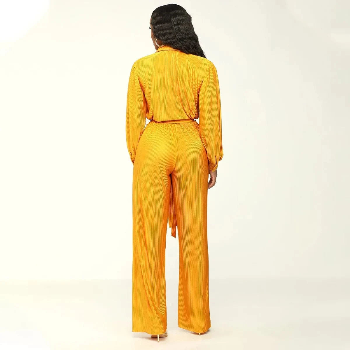 2024 New Arrivals Hot Sale Pleat Fabric Women Wide Leg Jumpsuits Long Sleeve Plain Fall Outfit Elegance Slim Fit