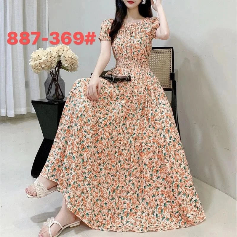 2024 New arrivals lady casual dress stylish printing Off shoulder sexy floral maxi dress summer woman clothing dresses