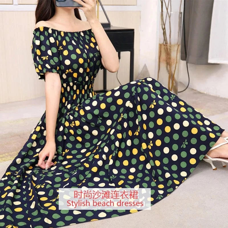 2024 New arrivals lady casual dress stylish printing Off shoulder sexy floral maxi dress summer woman clothing dresses