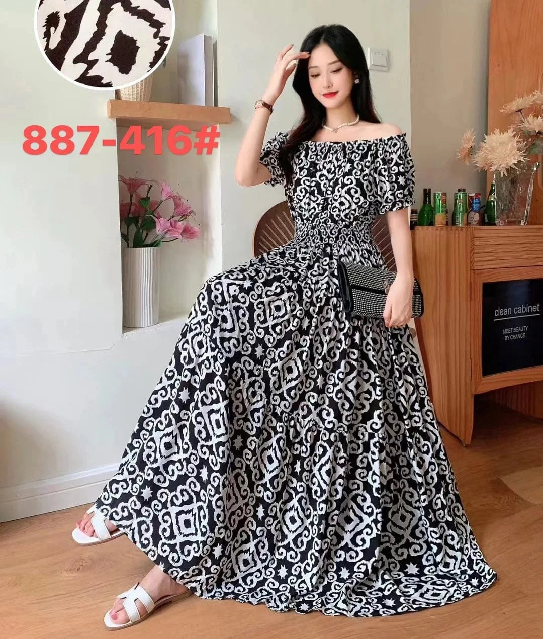 2024 New arrivals lady casual dress stylish printing Off shoulder sexy floral maxi dress summer woman clothing dresses