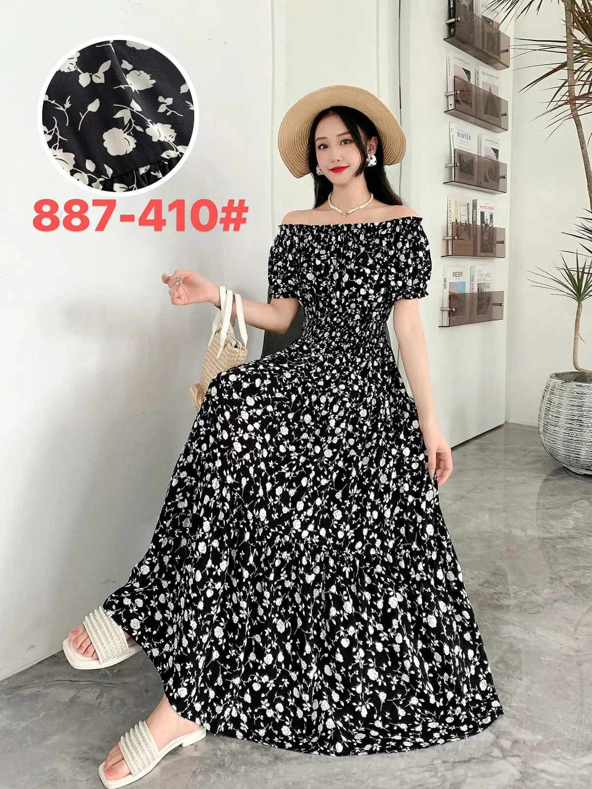 2024 New arrivals lady casual dress stylish printing Off shoulder sexy floral maxi dress summer woman clothing dresses