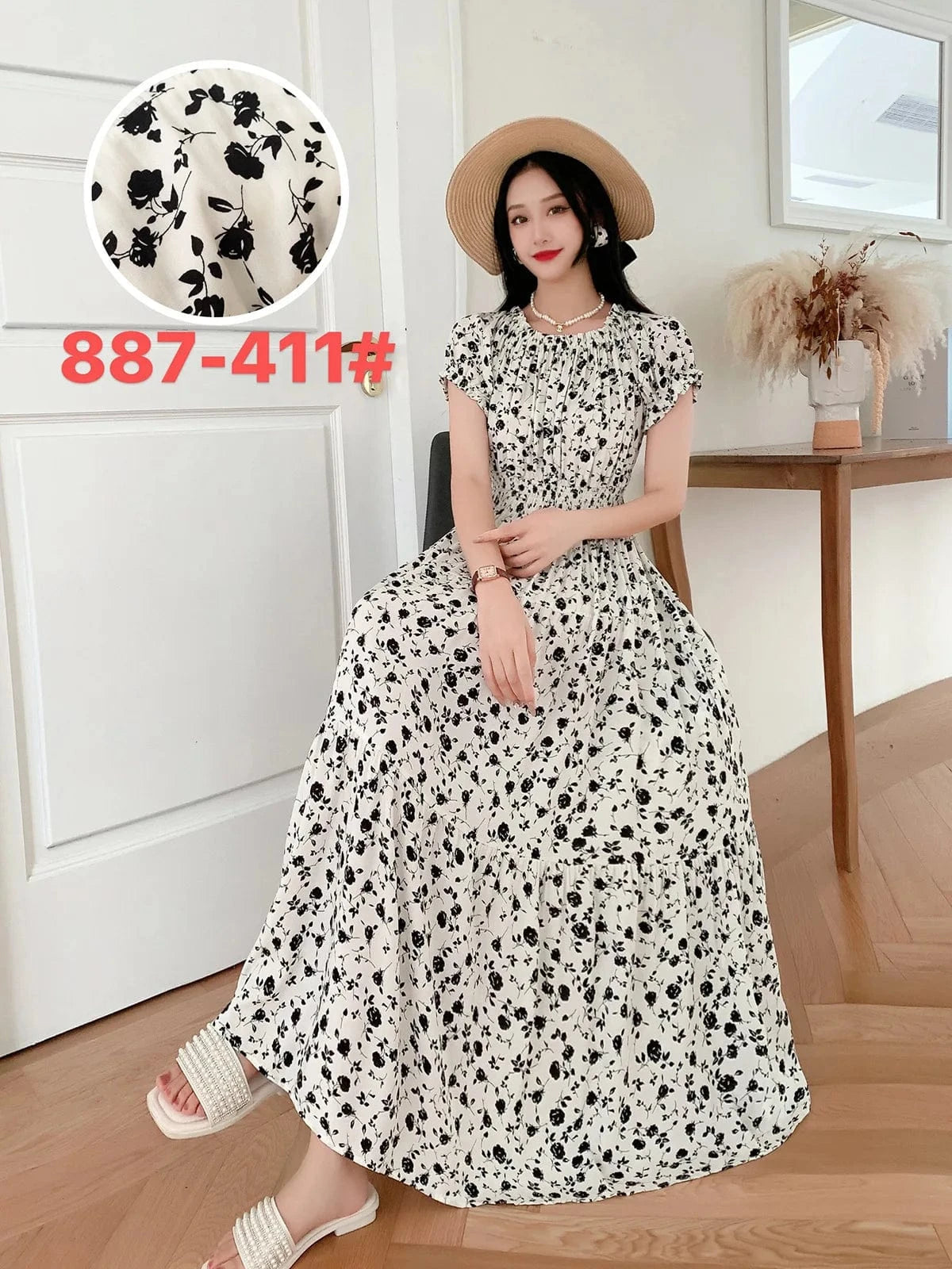 2024 New arrivals lady casual dress stylish printing Off shoulder sexy floral maxi dress summer woman clothing dresses