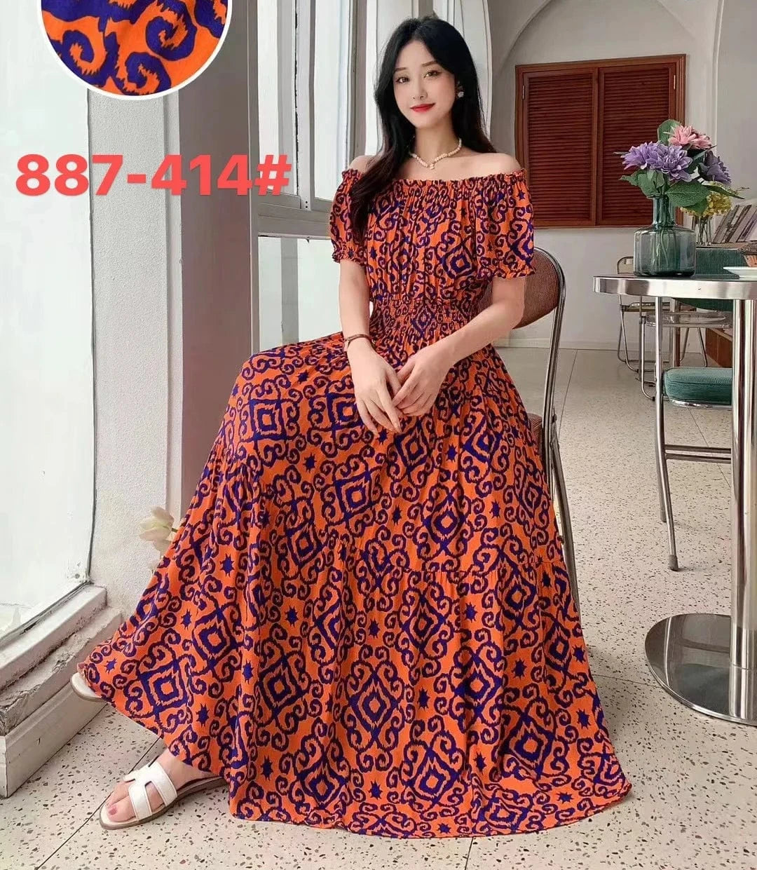 2024 New arrivals lady casual dress stylish printing Off shoulder sexy floral maxi dress summer woman clothing dresses