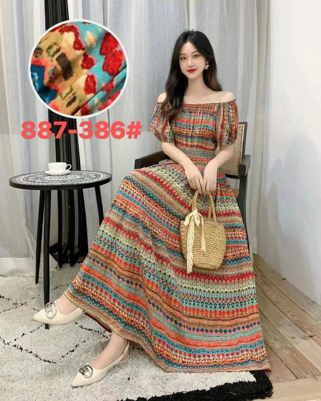 2024 New arrivals lady casual dress stylish printing Off shoulder sexy floral maxi dress summer woman clothing dresses