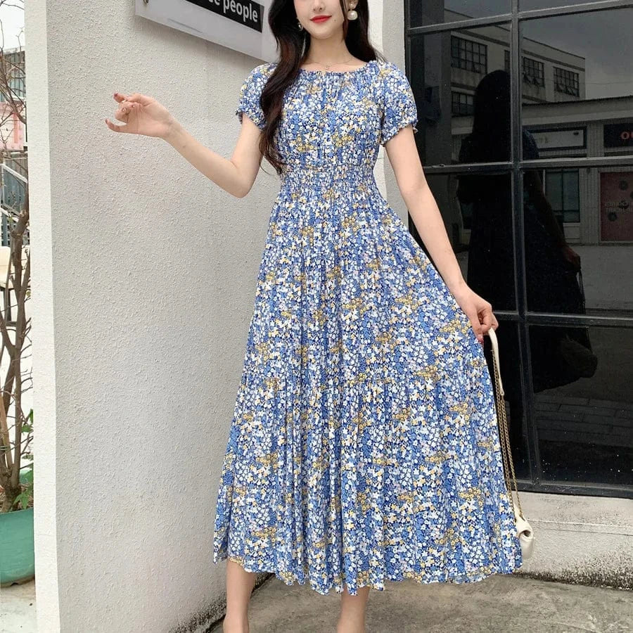 2024 New arrivals lady casual dress stylish printing Off shoulder sexy floral maxi dress summer woman clothing dresses